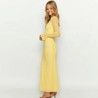 Vestido Largo De Mujer Con Cuello En V Profundo Y Malla De Encaje Sensible Al Viento De Color Sólido Talla Slim Para Fiestas Y Clubes - details 3
