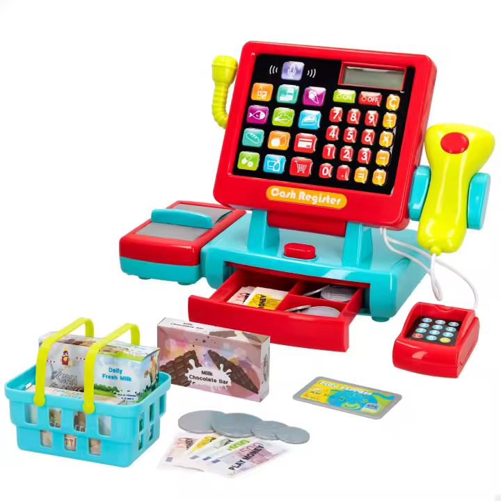 PLAY - Caja registradora táctil eléctrica, con luz y sonido, accesorios incluidos, juguete de imitación, juguetes de supermercado, pilas incluidas, +3 años - 1