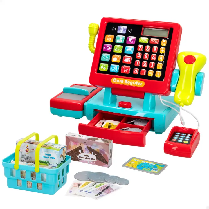 PLAY - Caja registradora táctil eléctrica, con luz y sonido, accesorios incluidos, juguete de imitación, juguetes de supermercado, pilas incluidas, +3 años - 1