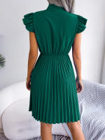 Vestido Elegante De Mujer Con Cintura Alta Y Volantes Para Primavera Y Verano Estilo Casual Collar Con Lazo Cuello Alto Y Mangas Batwing - details 19