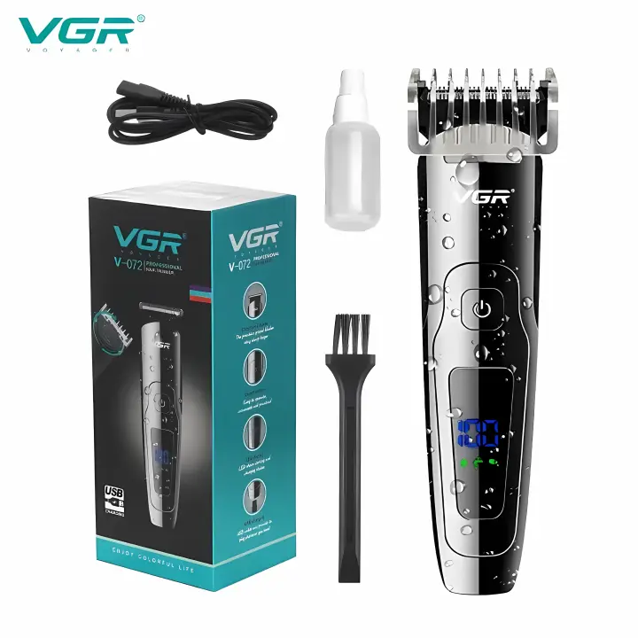 Euroxanty Afeitadora para el Cabello VGR 072 Cortadora de Pelo Professional Cuidado Personal Peluquero Impermeable Máquina de Corte de Pelo LCD Barbershop Recortador Cargable V072 - 1