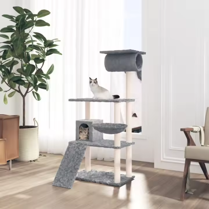 vidaXL Rascador para gatos con postes de sisal 131 cm torre para gatos Color Crema,  Gris claro,  Gris oscuro y mas - 1
