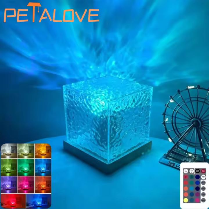 Lámpara De Cristal Con Proyector De Ondas De Agua Dinámico En 16 Colores Luz Nocturna Para Ambiente De Sala De Estar Estudio Dormitorio - 1