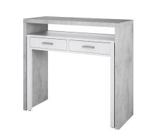 Meimon Mesa auxiliar extensible con 2 cajones, guías metálicas, ruedas en módulo extraíble, estructura de melamina E1, cantos PVC, patas y cajones en MDF lacado blanco, tiradores ABS gris aluminio, 98,5x36/66x87,5 cm, capacidad total 25 kg - details 1