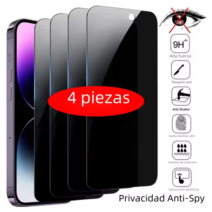 4PCS Protector De Pantalla De Vidrio Templado Para iPhone 14 pro Max 7 8 plus 13 12 11 pro Max Mini XR XS X SE Anti-Spy Anti-Scratch Resistente Al Agua - 1