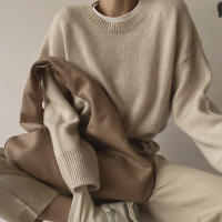 Suéter De Punto Grueso Para Mujer Hirsionsan Oversized Casual Chic Suave De Otoño Invierno Estilo Básico Pullover Suelto - details 8