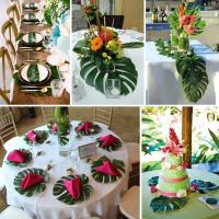Planta Artificial De Palma Tropicales Hojas De Palmera Hawaiana Para Banquete De Verano Fiesta Jungle Adventure Boda Cumpleaños Decoración De Mesa Doméstica - details 9