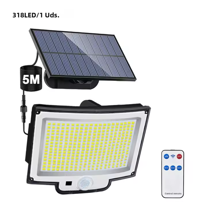 Lámpara Solar Exterior Con Sensor De Movimiento 348LED Luz De Seguridad Impermeable Para Jardín Y Garage Potente Spot Solar Incluido - 1