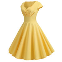 Vestido Midi De Verano Rosa Elegante Para Mujer Vuelta En El Cuello Vintage Rockabilly Pin up Fiesta Oficina Vestido A-Line Suelto - details 15