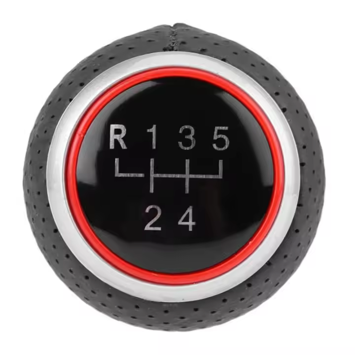 AUTOZOCO Pomo de 5 cambios marcha coche con perilla, Pomo cambio de marchas, Compatible con Audi A3 A4 A5 A6 B6 B7 B8 S4 8K 8T Q5 8R, VW Golf Polo Bora, 5 Cambios, Negro Rojo - 1