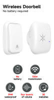 Cerhot Timbre De Puerta Inalámbrico Exterior Autodirigido Resistente Al Agua Con 38 Canciones Distancia De 150M Para Hogar Y Hotel - details 0