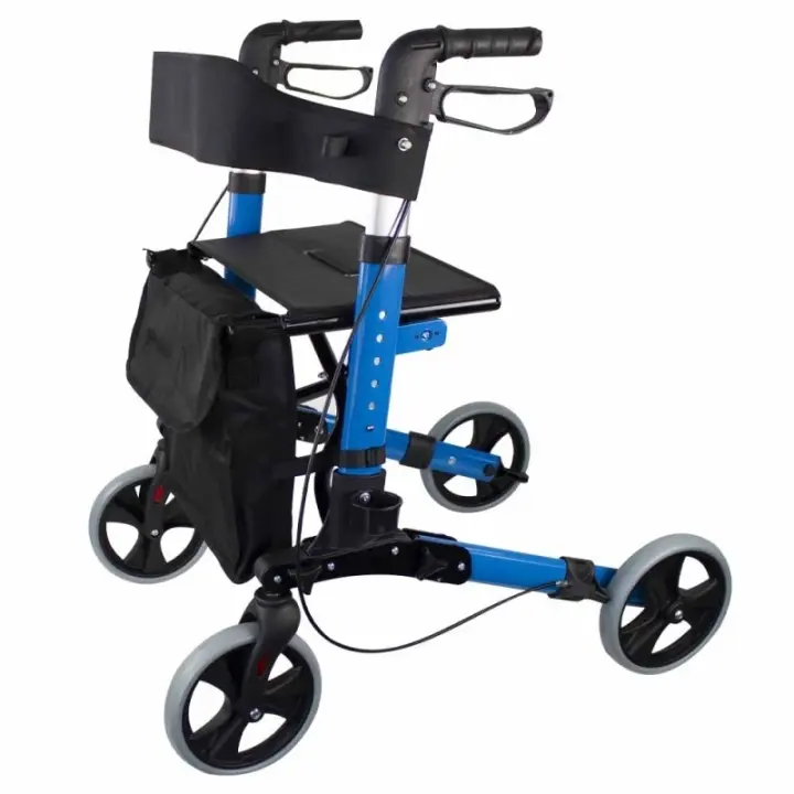 Andador para ancianos Mobiclinic Rollator de 4 ruedas Trajano Plegable Ligero con Asiento y Bolsa Andador Caminador Andador para adultos de Aluminio Celeste - 1