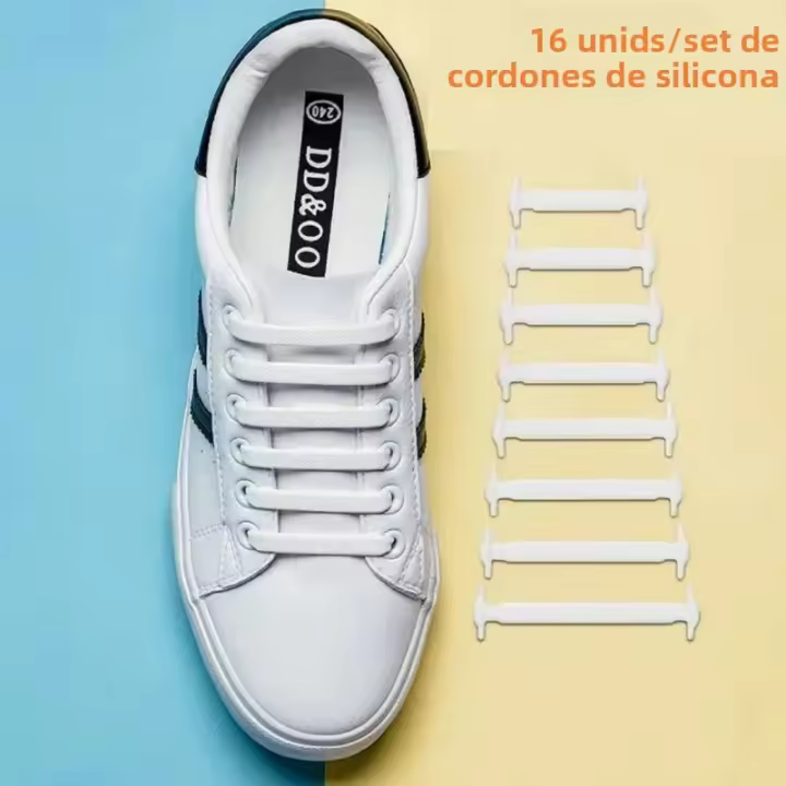 Nuevos 16Pcs Cordones Elásticos Para Zapatillas Silicona Estirable Cordón De Goma Unisex Moda Sin Atar Medio De Fijación Para Zapatos - 1