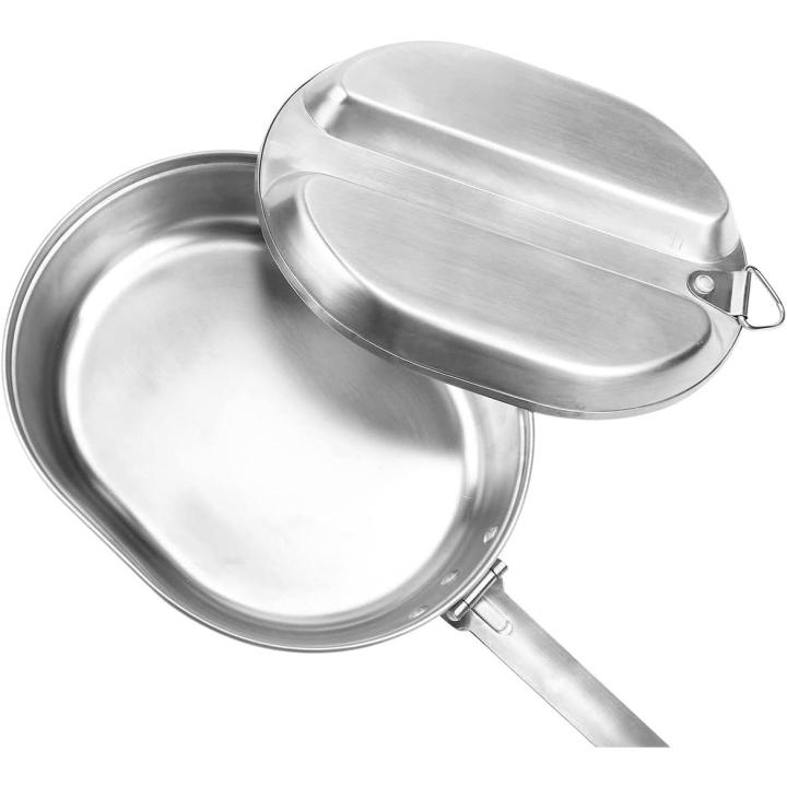 NOSOTROS Militar Lío Kit de Acero Inoxidable,Camping Caja de Almuerzo con la Manija,la Bandeja Sartén Portátil para Acampar al aire libre Senderismo de Picnic de la BARBACOA Playa Traveing
