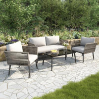 Juego de sillas de Ocio de Jardín, juego de muebles de Jardín con zapatos, sofá de 2 plazas, 2 Sillas y Mesa de café, tablero de Vidrio Negro, Maple galvanizado, Gris - details 0