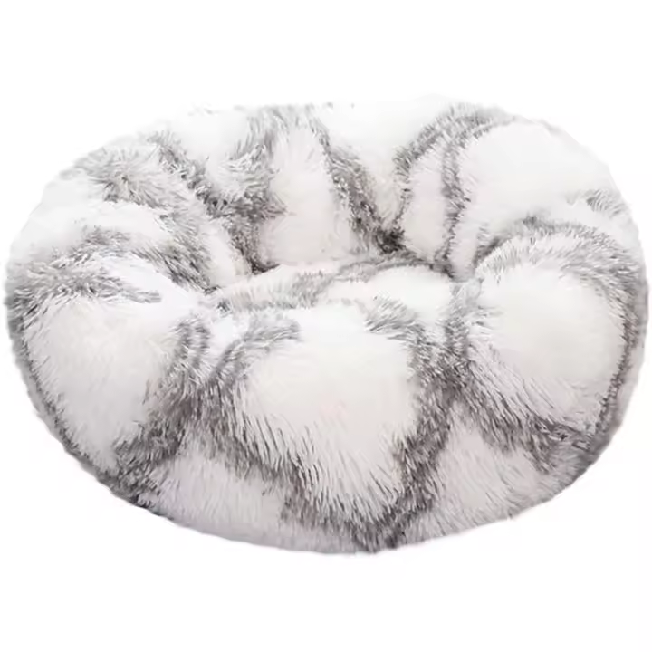 Cama para perros, redonda, para gatos, colchón para mascotas, suave, cómoda, cálida, impermeable, antideslizante, lavable (diámetro: 40 cm, rejilla gris y blanca) - 1