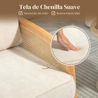 HOMCOM Sillón de Salón Moderno Butaca para Dormitorio con Reposabrazos de Ratán Cojín Extraíble y Patas de Madera Sofá Individual Carga 120 kg para Oficina Sala de Estar Beige - details 4