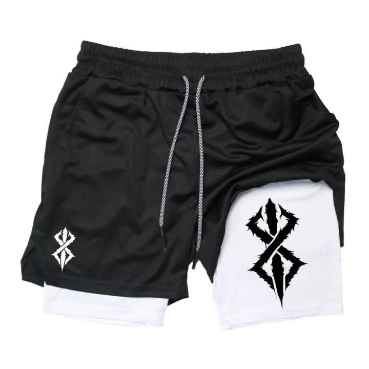 Shorts De Verano Para Hombres 2 En 1 Deportivos De Gimnasio Running Con Bolsillo Para Teléfono Impresión Quick Dry Transpirable - 1