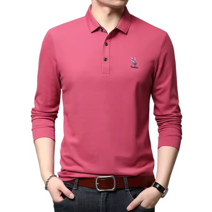 Camisa Polo Casual Para Hombres Con Bordado Manga Larga Color Sólido Moda Top Antiarrugas Para Verano - 1