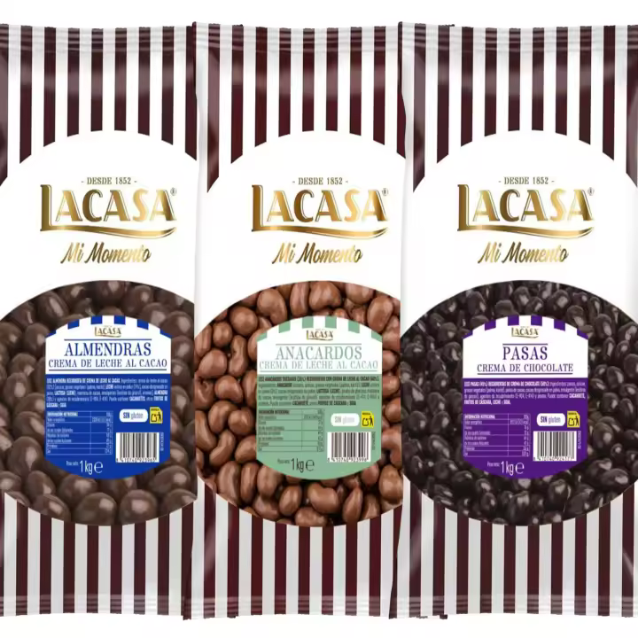 Lacasa Mi Momento pack 3kg bolas: Pasas de Corinto con chocolate Negro ,Almendra con chocolate con Leche ,Anacardo leche - 1