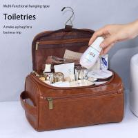 Neceser para hombre, Neceser para hombre, Neceser de viaje para hombre, Bolsa de viaje de piel sintética de gran capacidad para marido, novio, padre, día del padre, aniversario, regalo de padrino de boda (marrón). - details 2