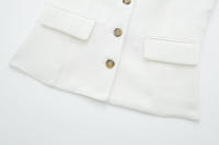 Conjunto De Traje Para Mujer TRAF Con Cuello Colgante Y Chaqueta De Botones Estilo Inglés Pantalones De Cintura Alta Casual - details 21