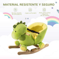HOMCOM Balancín Infantil en Forma de Dinosaurio de Felpa para Bebés 18-36 Meses con Sonido Cinturón de Seguridad Manillar y Reposapiés 60x33x45 cm Verde - details 5
