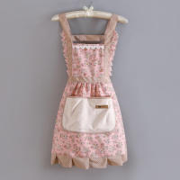 Delantal Para Mujer Con Encaje Y Gran Bolsillo Para Cocina Y Limpieza Delantal De Algodón Y Poliéster Transpirable Estilo Japonés - details 2