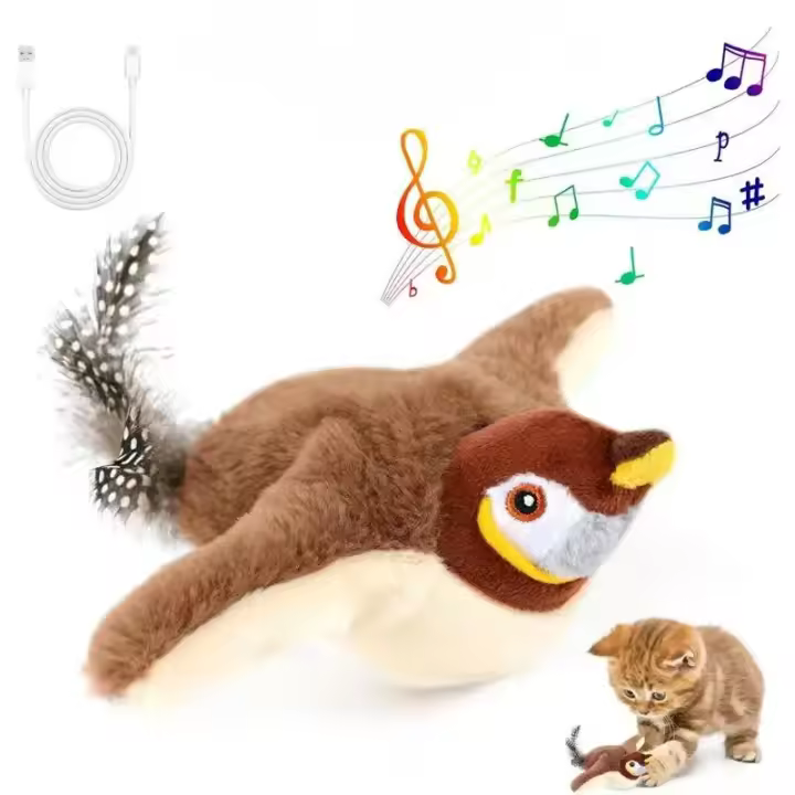 Juguete Interactivo Para Gatos Y Perros Con Algodón PP Y Tela Squeaky Recargable Por USB Bird Patrón Activado Por Toque Incluye Catnip - 1