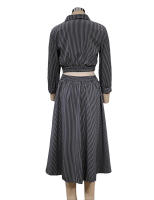 Conjunto De Vestido Elegante Para Mujer BAMBOOBOY Azul Rayado Con Manga Larga Botones Y Shorts Camisa De Cuello En V Y Falda Plisada Cintura Alta Talla MÁS GRANDE Estilo De Calle Moda Verano - details 15