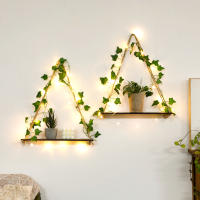 Estante Flotante De Madera Con Decoración De Hoja LED Para Decoración Del Habitáculo Estilo Bohemio Estante De Pared Para Sala De Estar - details 4