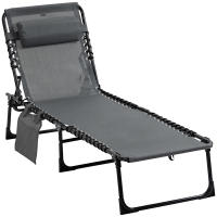 Outsunny Tumbona Plegable Tumbona Jardín Exterior con Respaldo Ajustable Reposacabezas Acolchado Bolsillo Lateral y Estructura de Acero 185x58x30 cm Gris - details 0