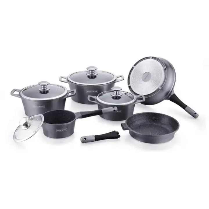 Batería de cocina 14 piezas con revestimiento de piedra , Teflón y asas de silicona  RL-ES2014M SILVER - 1
