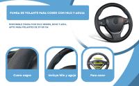 Banner - Funda para volante DIY universal cuero 37-38cm hilo azul