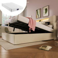 Cama tapizada Cama de Marriage LED con función de carga USB Typo-C e iluminación LED Cama de almacenamiento Somier de Lino Cama Juvenil 160x200 with somier (with colchón) - details 4