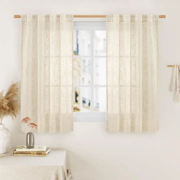 38 Inch Width Semi Sheer Linen Curtains 2 Panels, Cream Ivory Light Filtering Panels Back Tab and Rod Pocket Boho Neutral Drapes for Living Room/Bedroom/Farmhouse, 38 x 84 Inch - 1