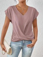 Camiseta de cuello en V lisa - Elegante blusa de manga corta para mujer (Primavera/Verano) - details 10