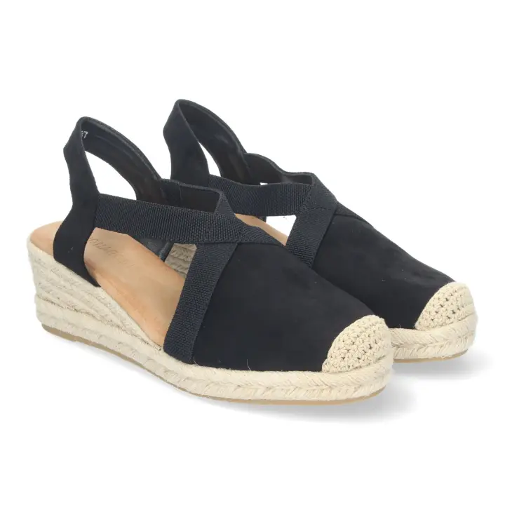 PuntoSalao Sandalias de cuña baja en yute cómodas para mujer color negro CF-3045 - 1