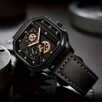 Reloj De Lujo Para Hombre Con Pantalla Grande Y Correa De Cuero PU Reloj Deportivo Casual Cuadrado Movimiento De Cuarzo - details 1