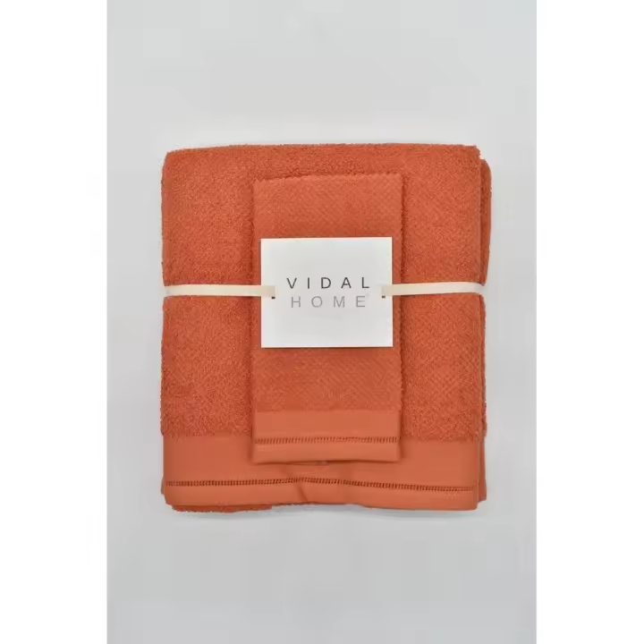 Juego de 3 Toallas, 100% Algodón, Modelo Ponto Aberto, Color Naranja, Vidal Home - 1