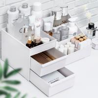 Organizador de escritorio para cosmeticos caja de almacenamiento con gran capacidad para maquillajes esmaltes de unas y joyeria organizador para maquillaje de plastico blanco - details 0
