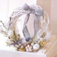 Guirnalda Blanca De Rotura En Diseño Redondo Adorno De Navidad De Paja Rattan Anillo De Vinas Decoración Para Casa Y Fiestas Artesanía De Flores Colgantes - details 1