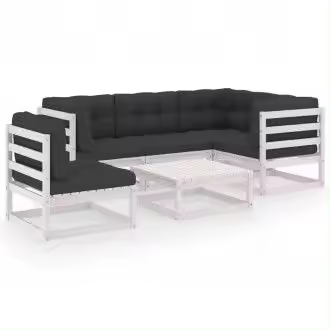 VIDAXL 3076630 conjunto de muebles para exterior con seis piezas de madera de pino blanca con cojines color gris antracita vida xl - 1