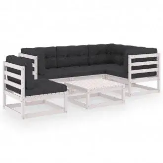 VIDAXL conjunto de muebles para exterior con seis piezas de madera de pino blanca con cojines color gris antracita vida xl - 1