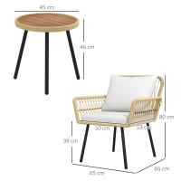 Outsunny Conjunto de Mesa y Sillas de Jardín Exterior Juego de 3 Piezas Sillas y Mesa de Ratán con 2 Sillas 1 Mesa de Centro Redonda y Cojines para Terraza Césped Balcón Natural - details 2
