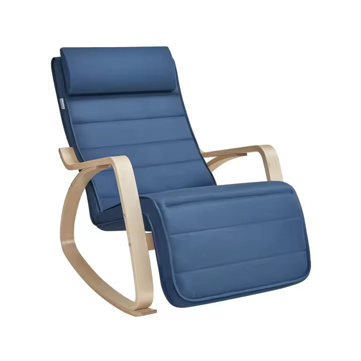 SONGMICS Silla Mecedora, con Apoyabrazos de Madera de Abedul, Silla Mecedora con Reposapiés Ajustable en 5 Posiciones, Máx. Carga de 150 kg, Dormitorio, Salón, Azul Medianoche y Natural/Gris Claro y Natural/Amarillo Ganso y Natural /Beige/Gris Oscuro y Na - 1