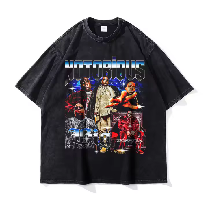 Camiseta Vintage Biggie Hip Hop Rapper Harajuku Talla Grande DTG Y2K Manga Corta Tees De Algodón 100% Para Hombres - 1