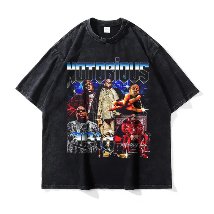 Camiseta Vintage Biggie Hip Hop Rapper Harajuku Talla Grande DTG Y2K Manga Corta Tees De Algodón 100% Para Hombres - 1