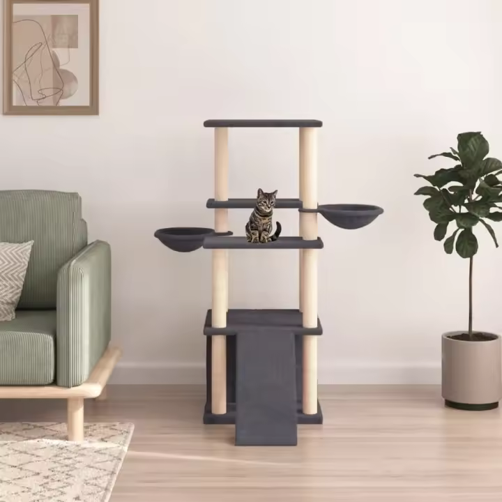 vidaXL Rascador para Gatos con Postes Árbol Torre de Escalada Sisal Color Crema,  Gris claro,  Gris oscuro y mas - 1