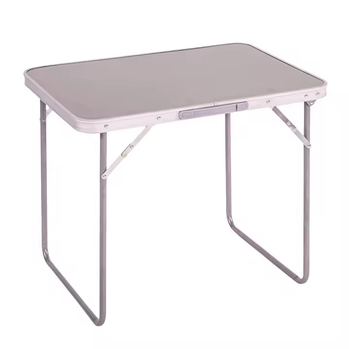 Mesa de camping plegable de acero con encimera efecto madera gris de 70x50x60 cm - 1